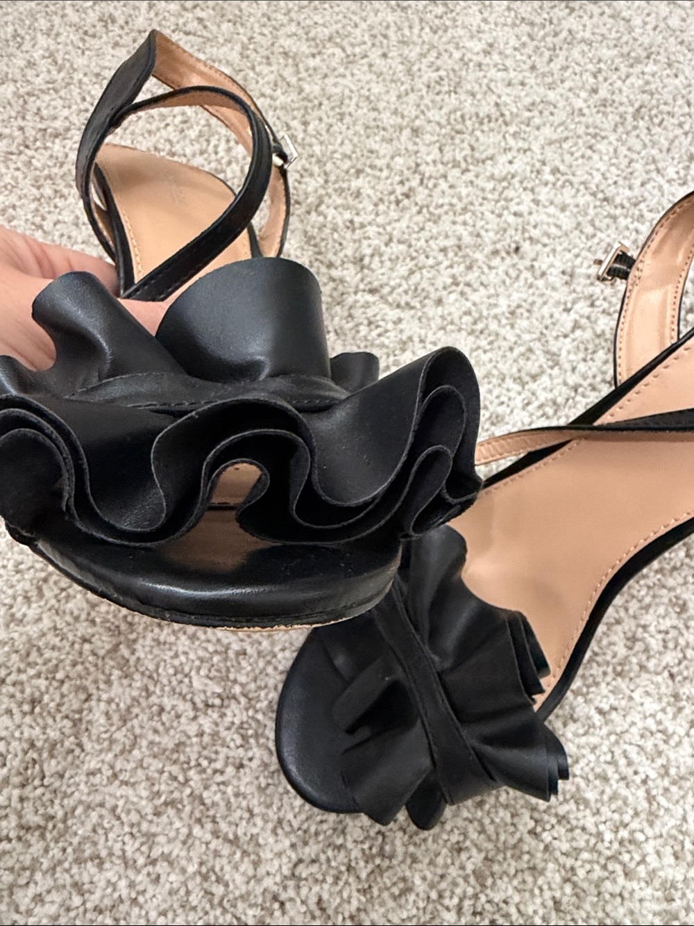 Express Black Ruffle Strap Heels - Picture 4 of 5